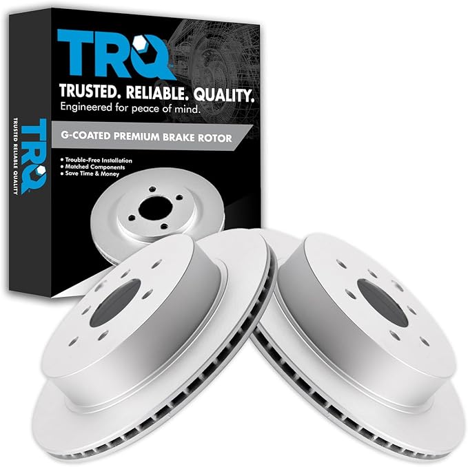 TRQ Rear Brake Rotor Set G Coated Vented Compatible with 2005-2012 Nissan Pathfinder