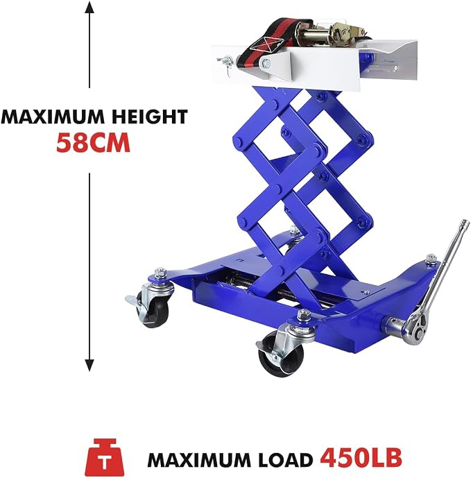 GarveeTech 450 LBS Low Profile Transmission Jack - Heavy-Duty Auto Repair Lift with 7-23 Inch Height Range, 2M Safety Straps & 4 Brake Wheels for Safe, Smooth Repairs - Blue