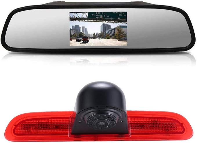 HD Brake Light Roof Rear View Reversing Camera Parking Aids with Angle Adjustable Compatible with Toyota Commuter Hiace H200 MK5 Van LWB TRH KDH Tailgate Transporter (Camera+4.3'' Rearview Mirror)
