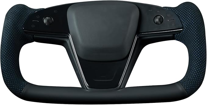 MEWANT DIY Black Genuine Leather Mesh Athsuede Blue Layer Steering Wheel Cover for Tesla Models Yoke 2021 Model X 2021