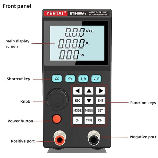 YERTAI Electronic Load Tester, ET5406A+ 200W Programmable DC Load Testers 20A 120V Battery Capacity Detector in Charger, Liner Power, Grey