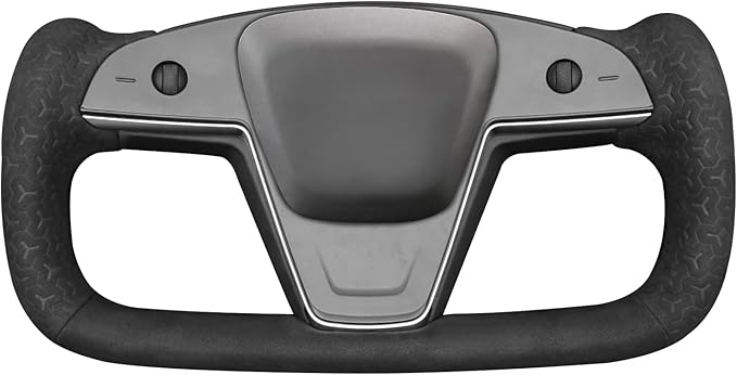 MEWANT Hand Stitch Black Smooth Geometric Embossed Suede Steering Wheel Cover for Tesla Yoke Model S 2021-2023 Model X