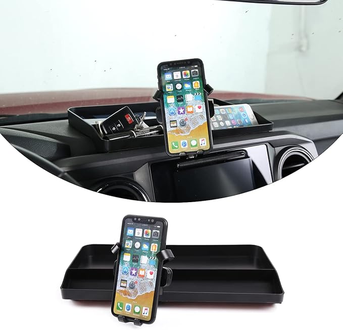 CHEAYAR Portable Electronic Device Mount for Tacoma 2016-2023, Dashboard Organizer Tray with Phone Holder, Storage Box Container for Key Card Navigation Sunglasses