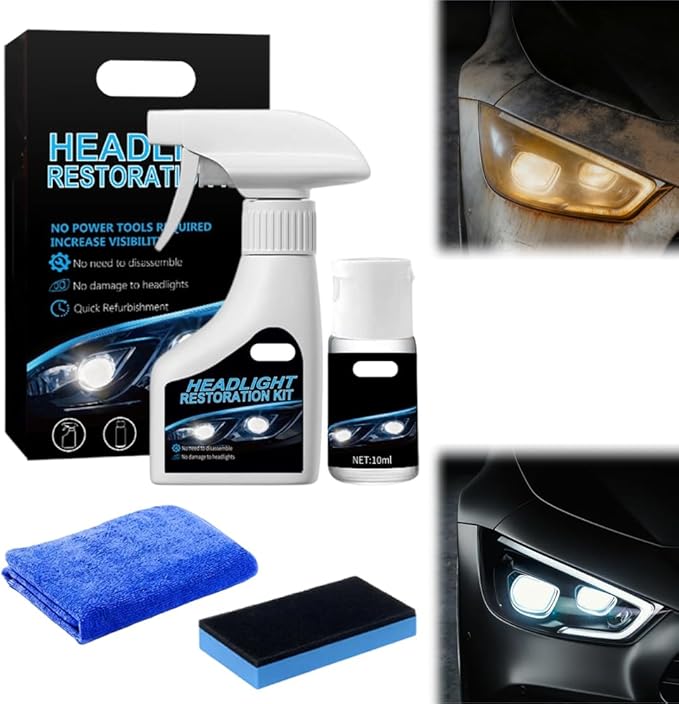Automotive Headlight Restoration Kit,2026 New Coating Headlight Cleaner for Cars Trucks Motorcycles & RVs - Restore Yellowing Cloudy & Foggy for Commuters No Sanding (2PCS)