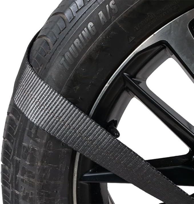 Mytee Products 8 Pack 2"x120" Car Tie Down Straps for Trailer with Flat Hook - 3333 LB WLL Black Lasso Style Tire Straps for Car Trailer with Ratchets - Vehicle Tie Down Wheel Straps for Hauling Cars