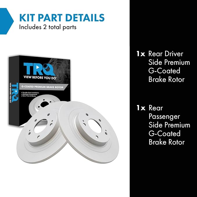 TRQ Rear Brake Rotor Set G Coated Solid Compatible with 2018-2024 Mitsubishi Eclipse Cross 2014-2020 Outlander 2018-2022, PHEV 2013-2024 Outlander Sport