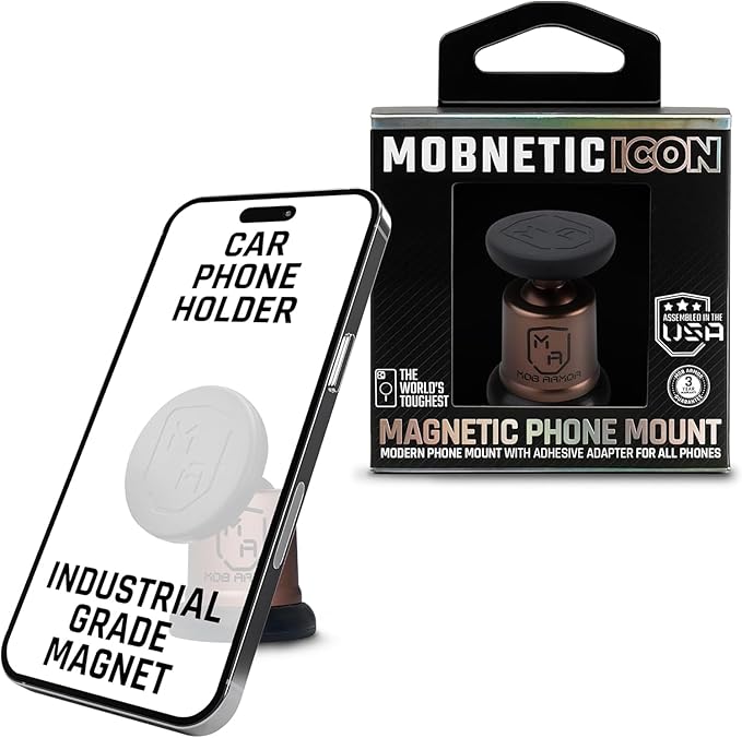 Mob Armor MobNetic Icon Car Phone Mount, Magnetic Phone Holder for Car w/ 90lb Pull Force, 90º Tilt & 360º Rotation, Aluminum Build, Compatibility for iPhone & Android (Bronze)