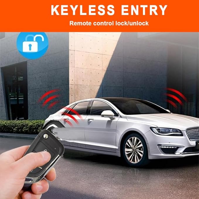 BANVIE Car Alarm System with Remote Starter and Engine Start Stop Push Button (Without Siren (Connect to car Horn))
