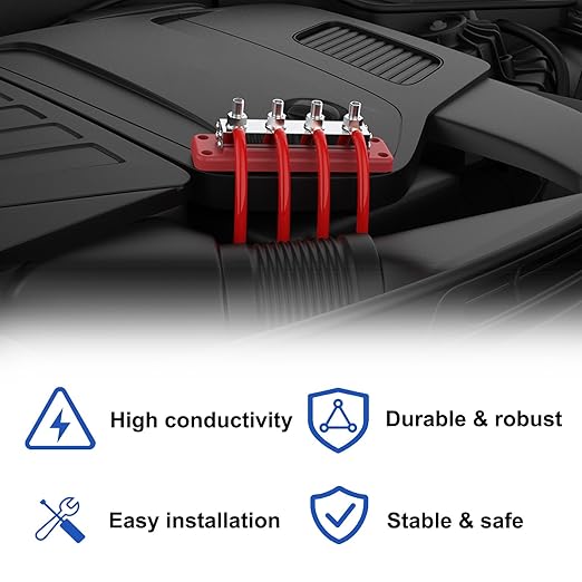 600A Bus Bar 12V Power Distribution Block with 3/8" (M10) 4-Posts Heavy Duty Terminals Block with Cover for Automotive, Marine, Battery System (Red)