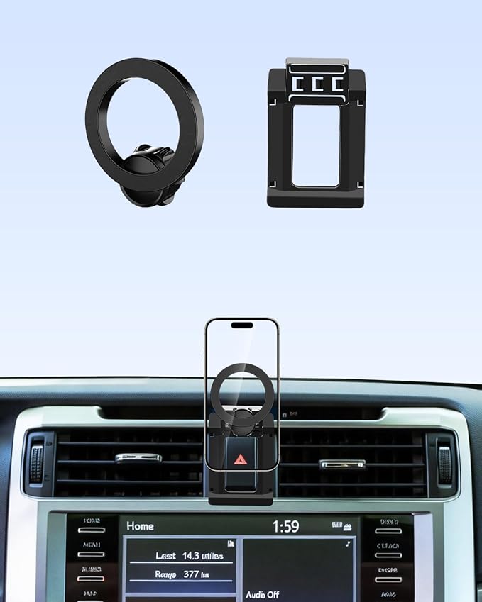 PZK Car Phone Holder for 2010 2012 2013-2024 Toyota 4 Runner Accessories Custom Air Vent Fixed Clip Compatible with MagSafe Stronrg Magnetic Car Phone Mount Automobile Cradles 360° Rotation