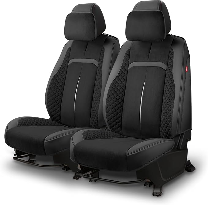 Voris Series Front Row Set Seat Covers Universal for Cars Trucks SUV, Black, CA-SC-VORIS-F-BK