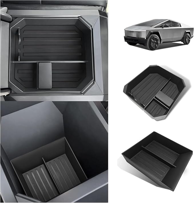 BestEvMod Center Console Organizer Tray Compatible with Tesla Cybertruck 2026 2025 2024 Accessories Pickup Armrest Storage Box (2PCS Upper + Lower Bundle)