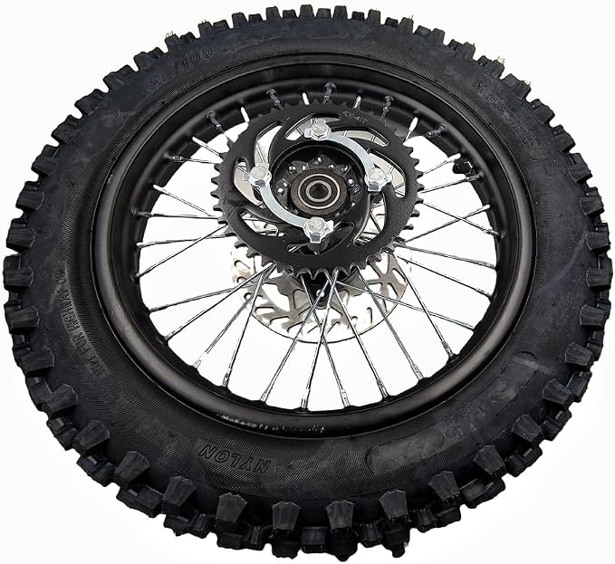 14 "Rear Wheel Rim Tire Assembly for Dirt Bike 90/100-14 15mm axle Rear Wheel Rim Tire Fits 50cc-125cc dirt bike TTR SSR CRF Apollo Includes brake disc and sprocket