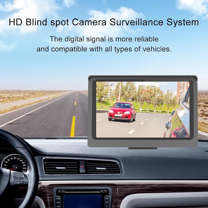 Side View Camera 5 inch HD Surveillance System, IP68 Waterproof Blind spot Camera with HD LCD Screen Parking Assistance System, Black