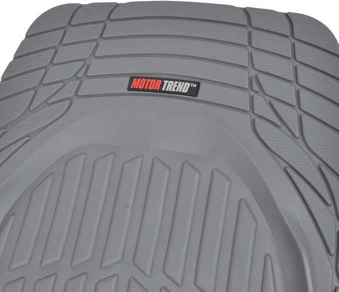 Motor Trend FlexTough Deep Dish Heavy Duty Rubber Floor Mats & Cargo Liner for Trunk All Weather (Gray) - Complete Coverage Set