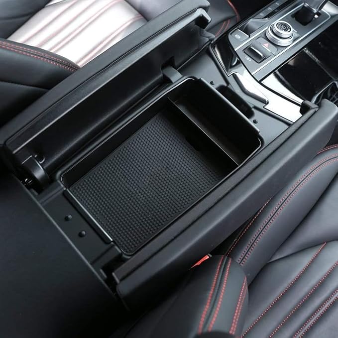 Compatible with Maserati Ghibli Levante Quattroporte 2013-2017 Plastic Center Console Orgnizer Tray Armrest Storage Box with Black Mat