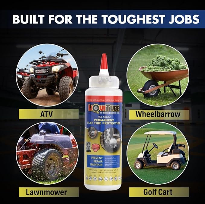 Premium Heavy Duty Tire Sealant - Permanent Flat Tire Protection for Trailer and Off Road Tires - Maintain Air Pressure, Balance - Seal Punctures, Bead, Rim, Tire Weathering Leaks (16 oz)