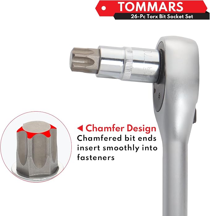 TOMMARS 26-PC T10-T70 & TT10-TT70 & 60-Pc Master Torx Bit Socket and External Socket Set