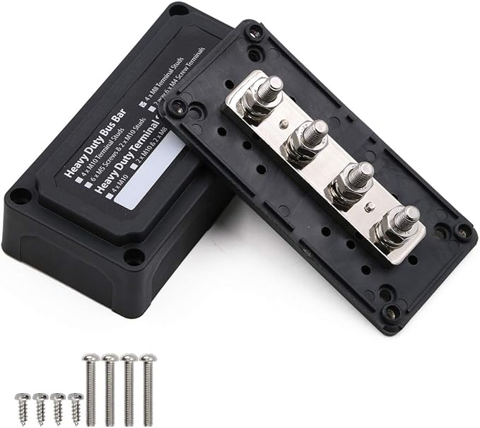 Busbar 12V 300A Heavy Duty Module 4 x 5/16" (M8) Posts Terminals Power Distribution Block, DC Battery Bus Bar 12 Volt-48V 300 Amp for Car Marine RV Solar Boat Truck Automotive, Black