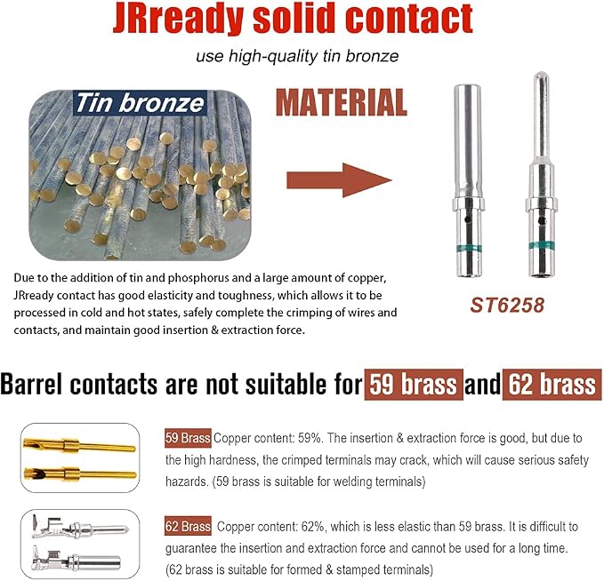 JRready ST5257-PRO Deutsch Connector Tool Kit for 4#8#16#12#20# Solid/Stamped Contacts 6-22 AWG + ST6258 DT Connector Solid Contacts Kit Size 16 Terminal KIT 30 PCS Male Pins and 30PCS Female Sockets