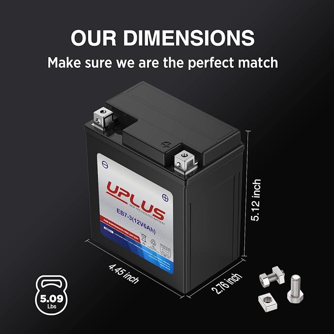 UPLUS YTX7L-BS Motorcycle ATV Battery, EB7-3 Maintenance Free 12V 6AH SLA Batteries Snowmobile Scooter AGM Battery, Replacement for YTX7L-4, LTX7L-BS,NTX7L-BS,FTX7L-BS,ETX7L-BS,CTX7L-BS,GTX7L-BS,GSX7L