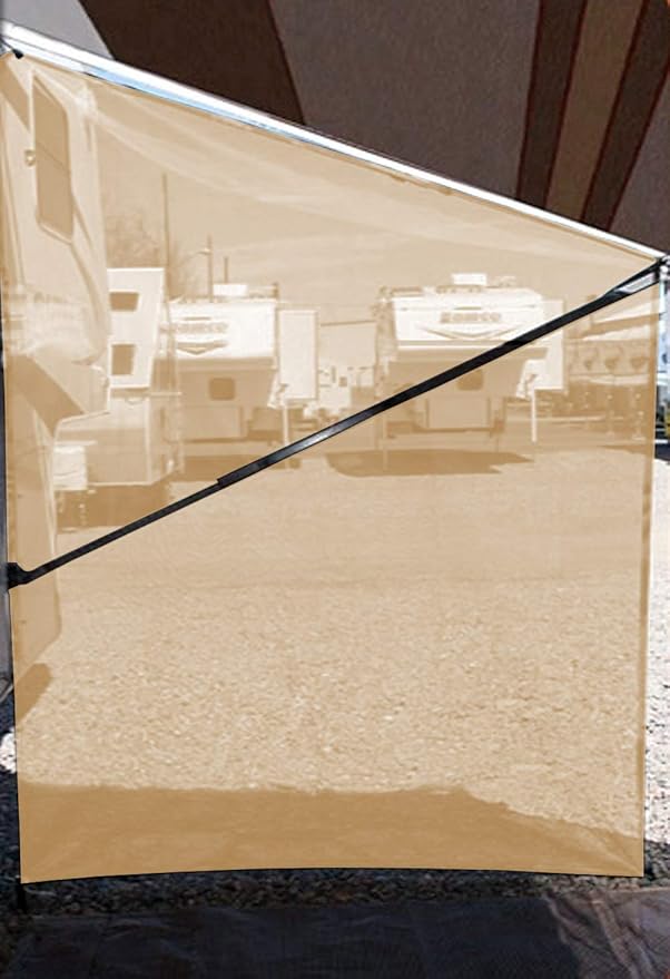 Tentproinc RV Awning Side Shade Screen 9'X7' - Beige Mesh Screen Sunshade Complete Kits Camping Trailer Canopy UV Sun Blocker - 3 Year Warranty