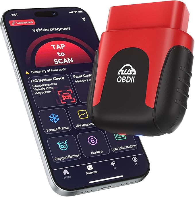 Rocco OBD2 Scanner Bluetooth for iOS Android, AI Diagnostic Tool for Car Buying Repair, No Subscription Fee, AutoVIN, 45000+ Fault Codes, Check & Clear Engine Codes, Real-Time Data, Vehicles 1996+
