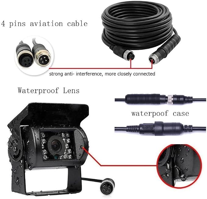 Camecho Vehicle Backup Camera 9 Inch 4 Split Monitor+ 4 Cameras with Front & Rear View Camera 18 IR Night Vision Waterproof Auto Camera with 2x33 ft and 2x65 ft Cables for RV, Trailer, Bus,Trucks