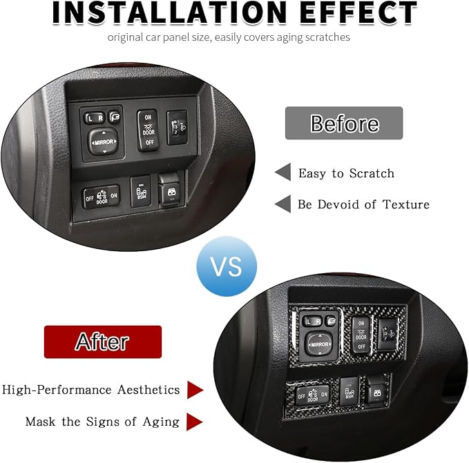 Real Soft Carbon Fiber Car Center Console Headlight Switch Button Panel Decorative Stickers,for Toyota Tundra 2014-2018,3PCS (Black)