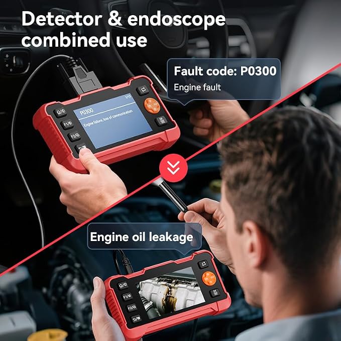2-in-1 OBD2 Scanner with Inspection Borescope, Read & Clear Check Engine Codes, 3-Minute CCA Battery Tester, DIY Pre-Trip Safety Diagnostic Tool for All 1996 & Newer OBDII Vehicles