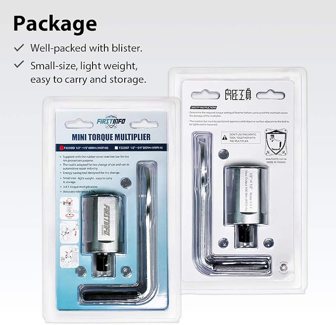 FIRSTINFO 3.4:1 Compact Torque Multiplier Wrench 600 Nm (443 ft-lbs) | 1/2" Drive Male to Female Adapter, Labor Saving Tool for Lug Nut, Easy Tire Change, F3220DD