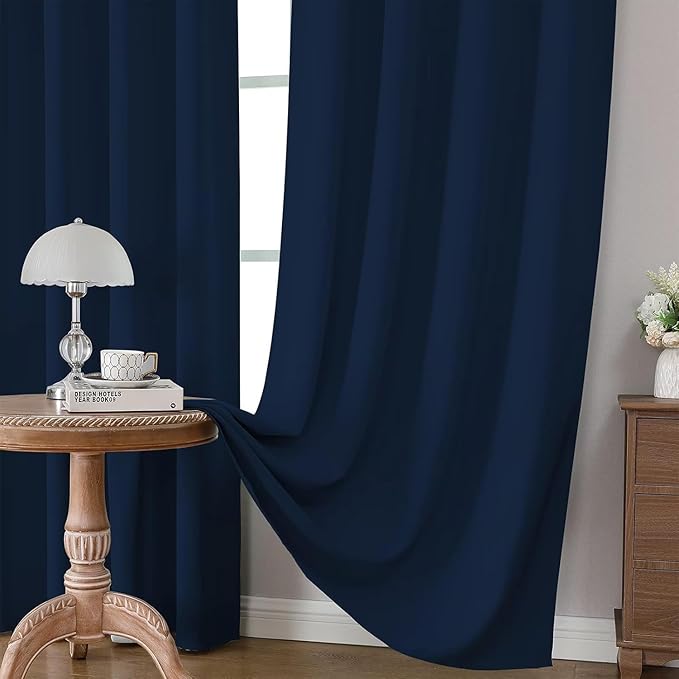Joydeco Blackout Curtains 108 Inches Long, Thermal Insulated Black Out Curtains 2 Panels Set, Room Darkening Drapes for Living Room Window Rod Pocket Back Tab (W52 x L108 Inch, Navy Blue)