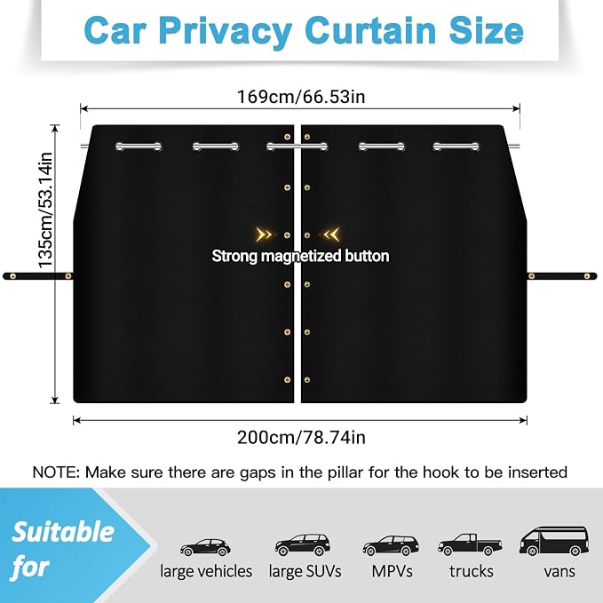 ZATOOTO Car Divider Curtain, Blackout Curtain for Vehicles, Adjustable Length for Large Vans, RVs, Trucks (6.56ft *4.42ft)