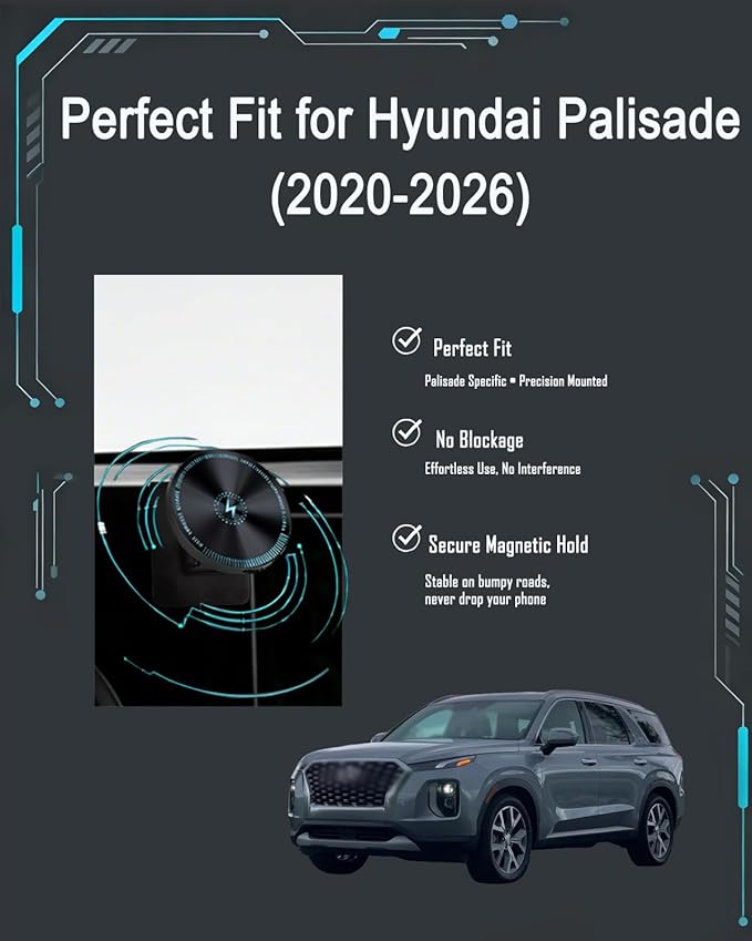 for Palisade Phone Mount 2025 15W Magnetic Wireless Charging 2025 Palisade Accessories Made for 2020-Present OEM-Approved Design