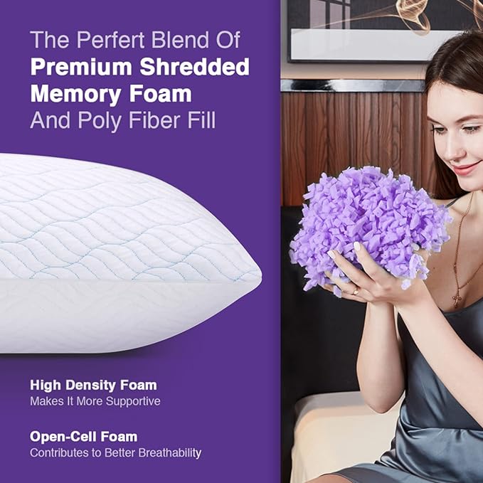 WISHSMILE Cooling Pillows Standard Size Set of 4, Shredded Memory Foam Pillows with Zipper, Adjustable Firm for Sleeping Cool Cold Pillow for Hot, Side Sleepers,20x26,4 Pack