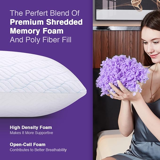 WISHSMILE Cooling King Size Pillows Set of 4, Shredded Memory Foam Pillows with Zipper, Adjustable Firmness for Sleeping Cool Cold Pillow for Hot, Side Sleepers,20x36,4 Pack