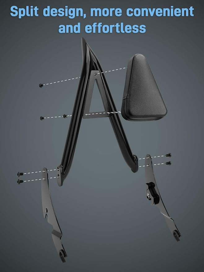26" Motorcycle Sissy Bar Backrest, Detachable Passenger Backrest High-Strength Steel Sissy Bar Compatible with Harley Touring Street Road Glide Road King Street Glide 2009-2026