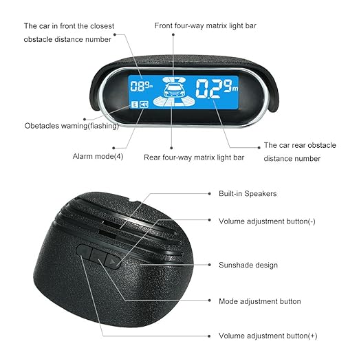 Car Reverse Backup Radar System,Shkalacar Front and Rear Parking Sensors Kit, 8/Sensors Electronics Cars Parking Assistance Reversing Radar with LED Display and Sound Warning