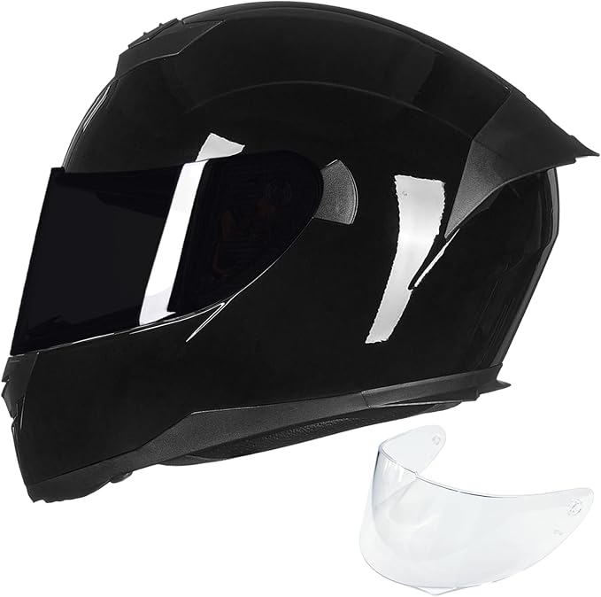 ILM Full Face Motorcycle Helmet for Motocross Street Bike DOT Certified 2 Visors Model-317(Gloss Black, L)
