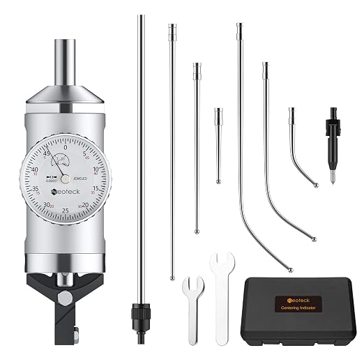 Neoteck Coaxial Centering Indicator 0-0.15''/0.0005'' Dial Indicator Set with Storage Case Accurate Co-Ax Indicator for Milling Machine Center Test Dial-Silver