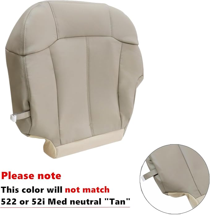 SecosAutoparts Driver Side Front Bottom Leather Seat Cover & Foam Cushion Light Tan# 522 or 922 Compatible with Chevy Silverado Tahoe Avalanche Suburban 1999 2000 2001 2002