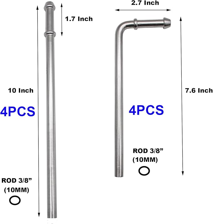 8PCS 304 Stainless Steel Exhaust Hanger Rod Set Heavy Duty 3/8"(10MM)Rod 4PCS 90°7.6" Long,4PCS Straight 10" Long,Car Exhaust Pipe Muffler System Hanger Automotive Replacement Tailpipe Part