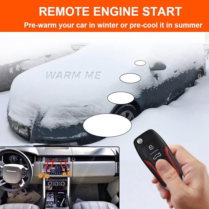 BANVIE ① Car Keyless Entry Security Alarm System + ② Remote Engine Start Starter + ③ Push to Start Stop Iginition Kit Button