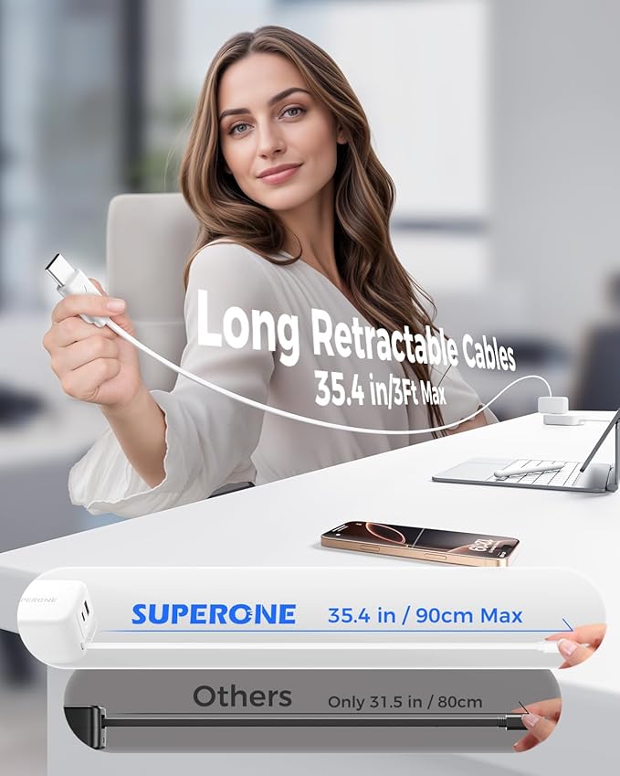 Bundle SUPERONE Retractable Car Charger 4 in 1 & 4 in 1 Retractable Wall Charger with Dual USB C Cables