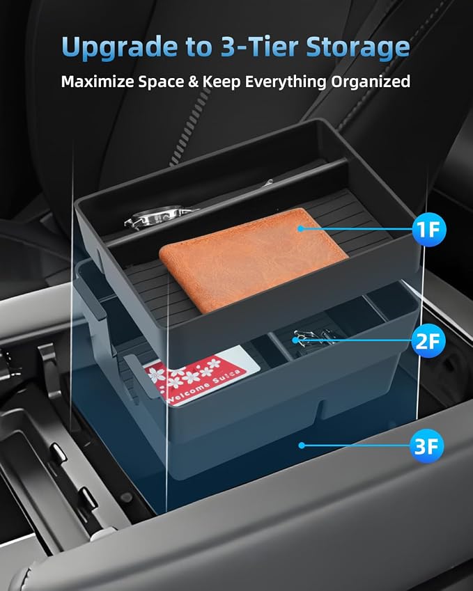 Double-Layer Center Console Organizer + Dashboard Storage Tray for 2024 2025 2026 Lexus TX 350/500h/550h, 2025 2026 Lexus TX 350/500h/550h+ Accessories