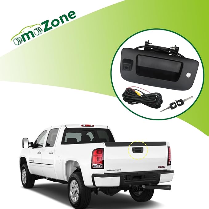 Backup Camera Tailgate Handle Rear View Camera Liftgate Latch Handle with Key Lock Cylinder Black Compatible with 2007-2014 Chevrolet Chevy Silverado GMC Sierra 1500 2500 3500