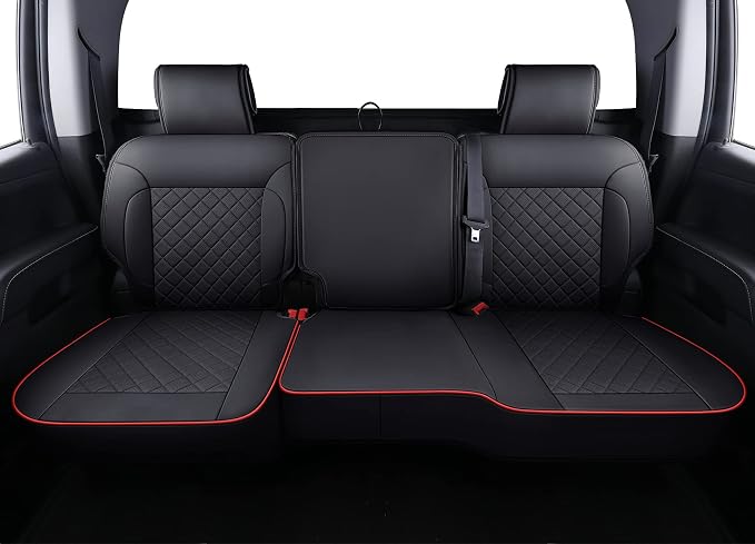 LUCKYMAN CLUB Chevy Silverado/Sierra P01-S1 Seat Covers Full Set, Fit 2014-2018 1500/2015-2019 2500 HD/3500 HD Crew Cab with Breathable Faux Leather (Full Set, Black/Red)