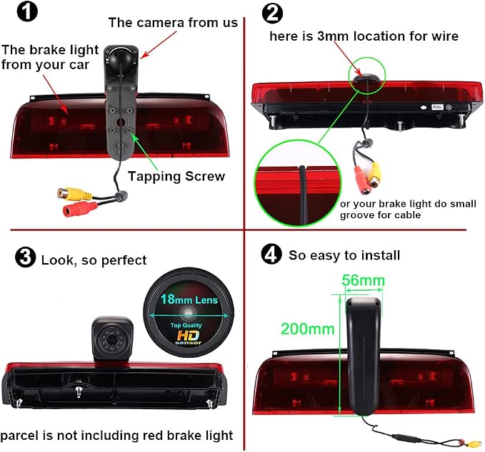 HD 1280x720p Third Brake Light Backup Camera Brake Lamp Rear View Reverse Camera Compatible with Ford Transit Connect 2014-2017 Van Transporter Business MPV SUV