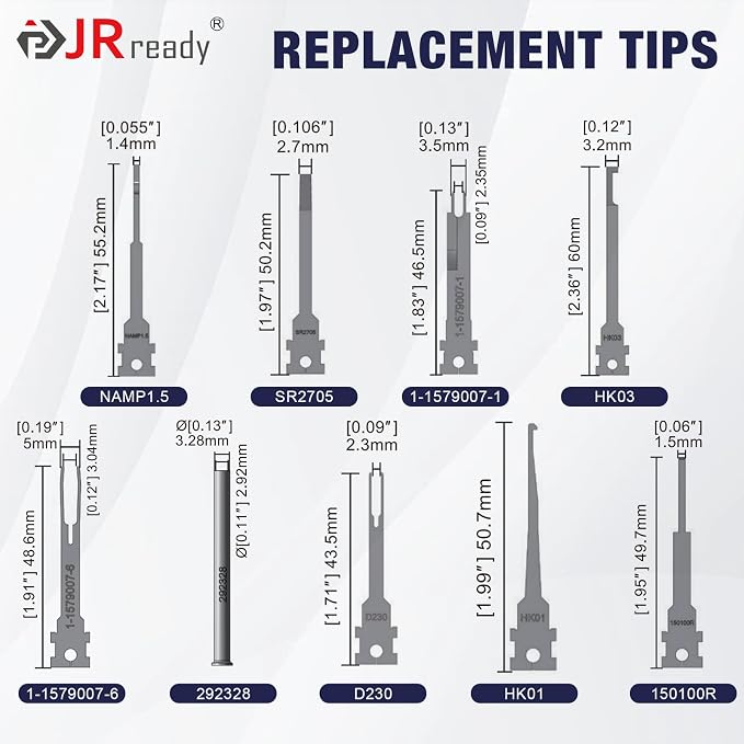 JRready Replacement Tips for Pin Removal Tool,Automotive Electronics Connector Terminal Removal Tool Kit for AMP,Delphi,Molex,Deutsch DT/DTM/DTP Pin Extractor Terminal Release Tool JRconDRK00B09-02