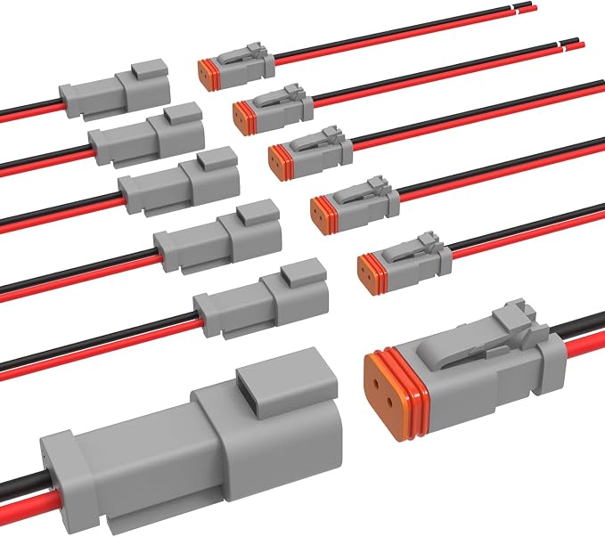 Newdeli Deutsch 2 Pin Connector Kit Waterproof Electrical Connector 16 AWG Male and Female Automotive Wire Connectors for Car Truck Boat, Dt Connector 6 Sets